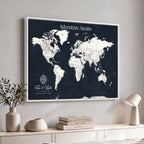 Custom World Map Wall Art Canvas Print | Personalized Push Pin Travel Tracker