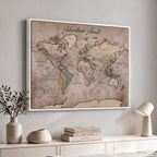 Custom Push Pin World Map Wall Art Canvas Print | Personalized Travel Tracker