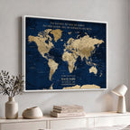 Personalized Framed Black Push Pin Travel Map Canvas Print, Next Trip Planner Map, Dining Room and Bedroom Decor