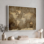 Personalized Framed Beige Push Pin Travel Map Canvas Print, Bucket List Map, Bedroom and Study Decor