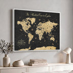 Custom Push Pin World Map Canvas Print, Couples Countries Visited Map, Living Room and Home Office Decor