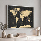 Personalized Beige Push Pin World Map Canvas Print, Places Visited Tracker, Home Office and Study Decor