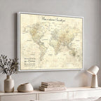 Personalized Beige Modern Push Pin World Map Wall Art, Honeymoon and Anniversary Gift, Bedroom and Study Decor