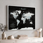 Custom Beige World Travel Map Wall Art with Pins, Places Visited Tracker, Bedroom and Home Office Decor