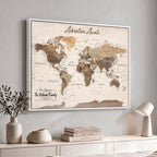 Personalized Framed White Modern Push Pin Travel Map Canvas Print, Bucket List Map, Dining Room and Study Decor