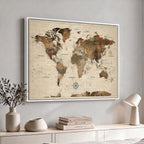 Vintage World Map Wall Art Canvas Print for Living Room, Office and Study