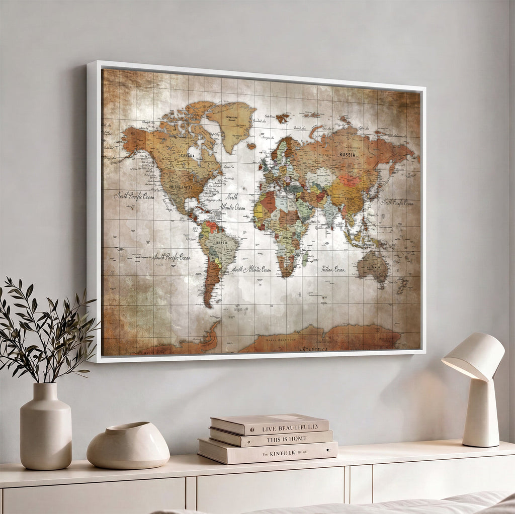 Vibrant Watercolor World Map Canvas Wall Art | Framed Travel Map