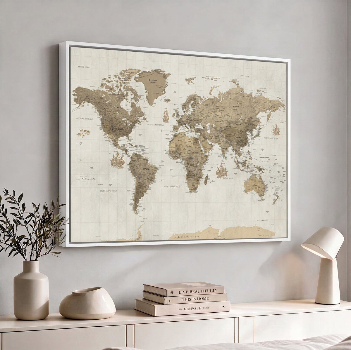 Detailed World Map Wall Art Canvas Print