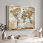 Custom Framed Modern Push Pin World Map Wall Art, Places Visited Tracker, Home Office and Entryway Decor
