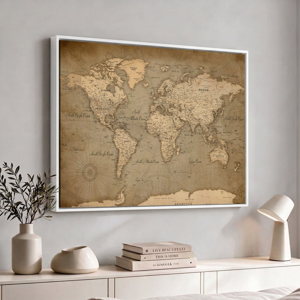Dark World Map Canvas Print | Framed Travel Map Wall Art