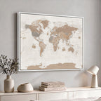 Framed Large World Map Canvas Print for Office Decor