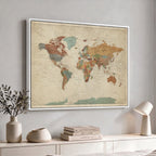 Vintage World Map Canvas Wall Art Print | Framed Modern World Map