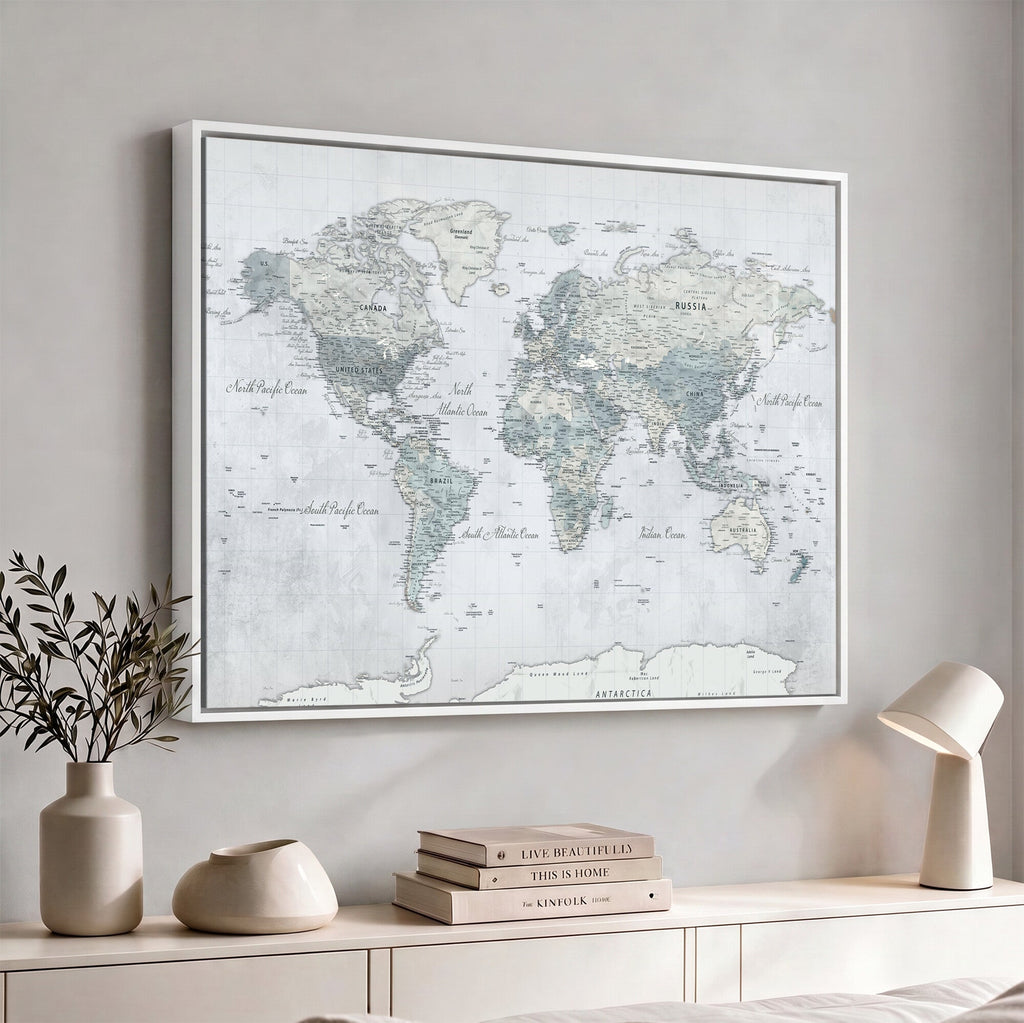 Push Pin World Map Canvas Print - Detailed Vintage World Map