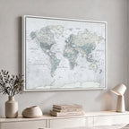 Push Pin World Map Canvas Print - Detailed Vintage World Map