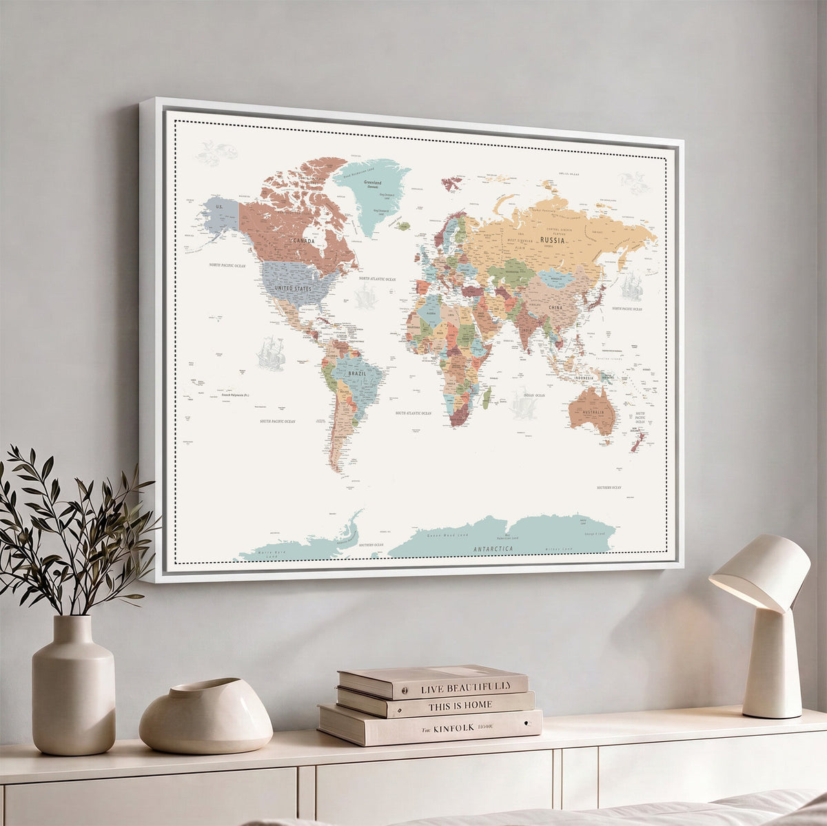 Pastel Colors World Map Wall Art Canvas Print