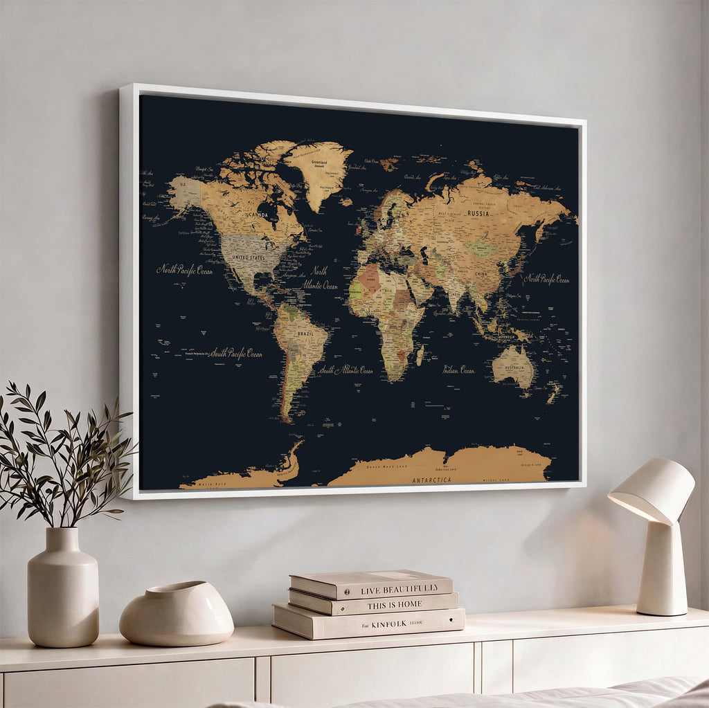 Vintage World Map Earth Globe Countries Oceans Continents