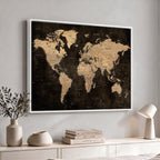Brown World Map Canvas Print | Modern Travel Map Wall Art