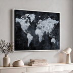 Black World Map Canvas Print | Detailed Map for Couples and Anniversary Gift