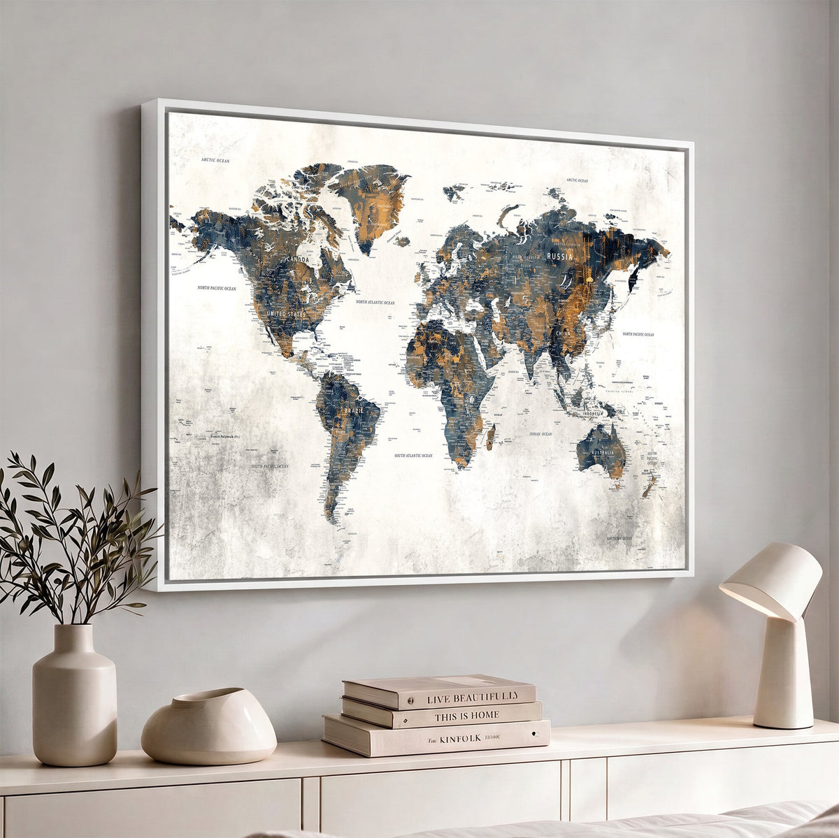 World Map Wall Art Canvas Print for Office Wall Decor
