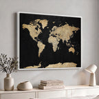 Beige World Map Canvas Wall Art Print, Minimal Black and Beige Map