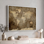 Dark Vintage World Map Canvas Wall Art Print, Antique Map Artwork