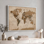 World Map Canvas Wall Art Print, Detailed Global Map Artwork
