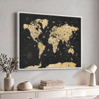 Vintage Blue and Brown World Map Canvas Wall Art | Framed Rustic Map Print