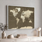 Vintage World Map Canvas Print | Framed Travel Map Wall Art for Couples