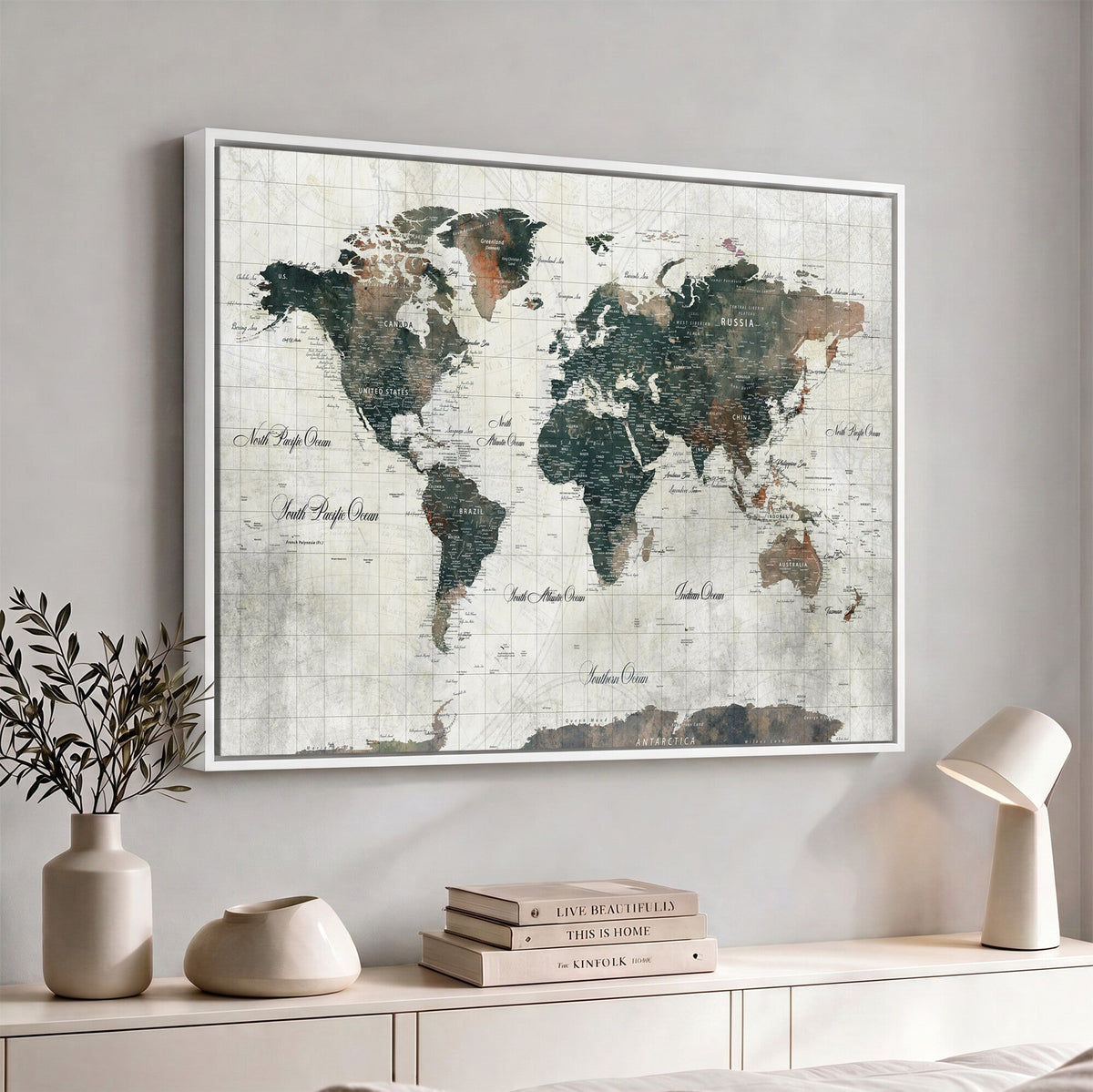 World Map Canvas Print | Framed Travel Map Wall Art for Couples