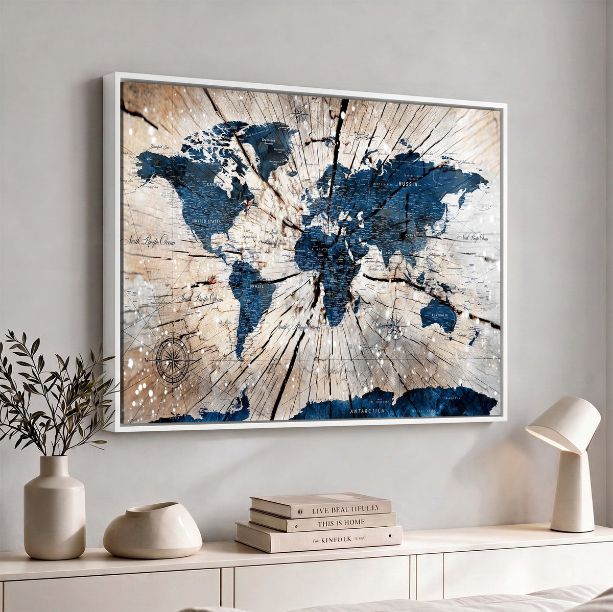 Rustic World Map Canvas Print | Framed Wall Art for Couples