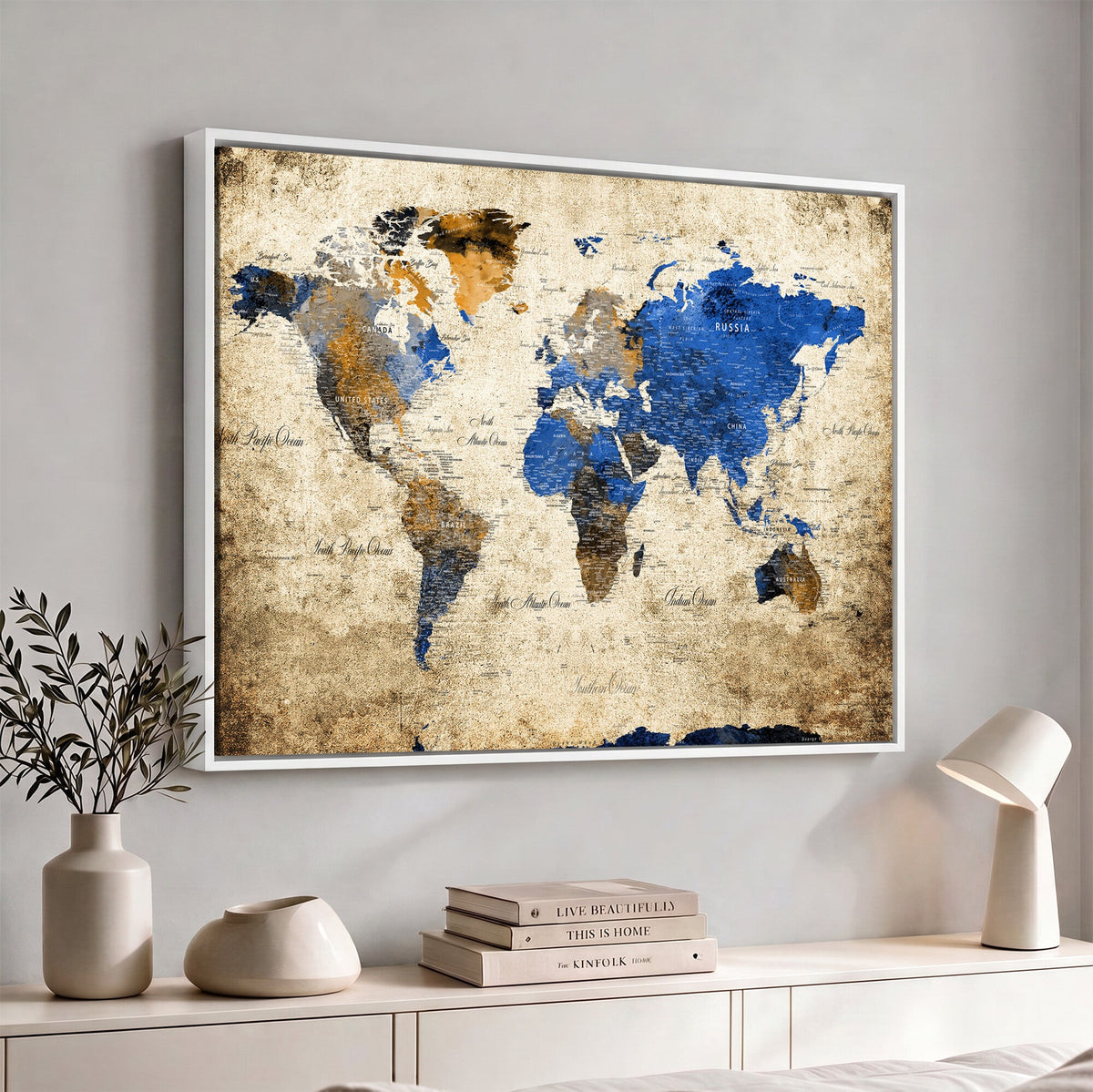 World Map Canvas Print | Colorful Abstract Travel Map, Framed Wall Art