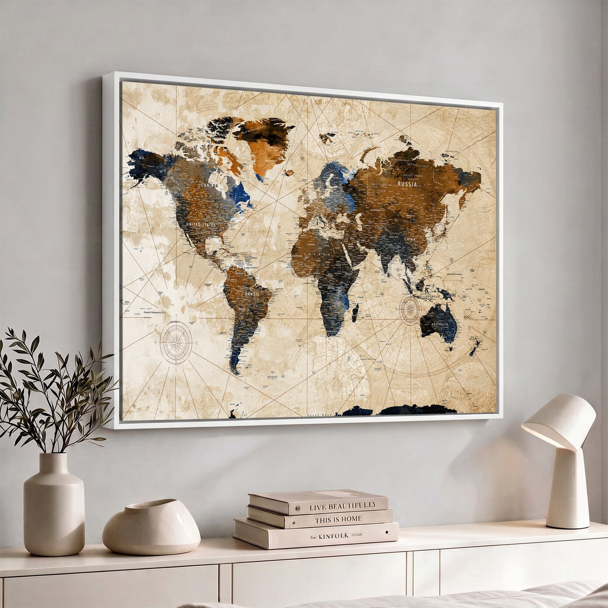 World Map Canvas Art Print | Framed Travel Map Wall Art