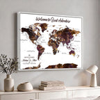 Custom Push Pin World Map Wall Art Canvas Print | Personalized Travel Map
