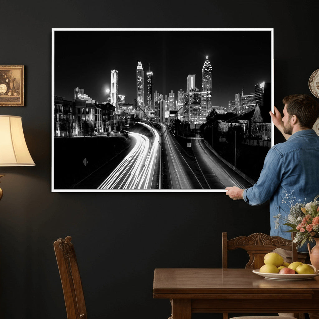 Atlanta Skyline Wall Art Canvas Print, Atlanta Downtown Night Cityscape
