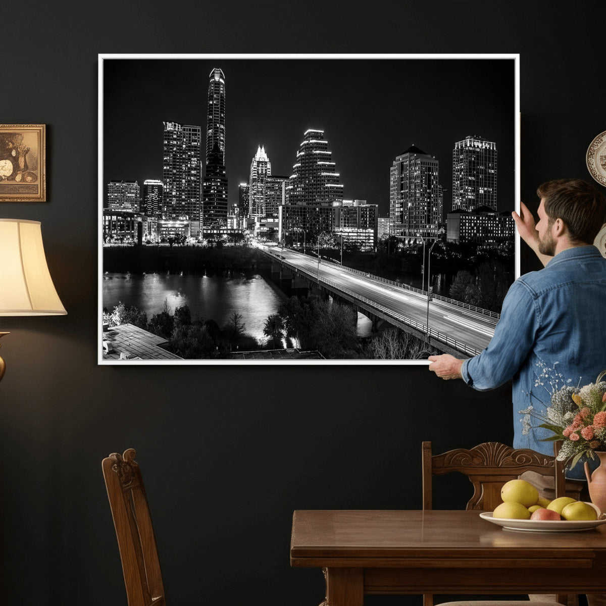 Austin Skyline Wall Art Canvas Print, Austin Downtown Night Cityscape