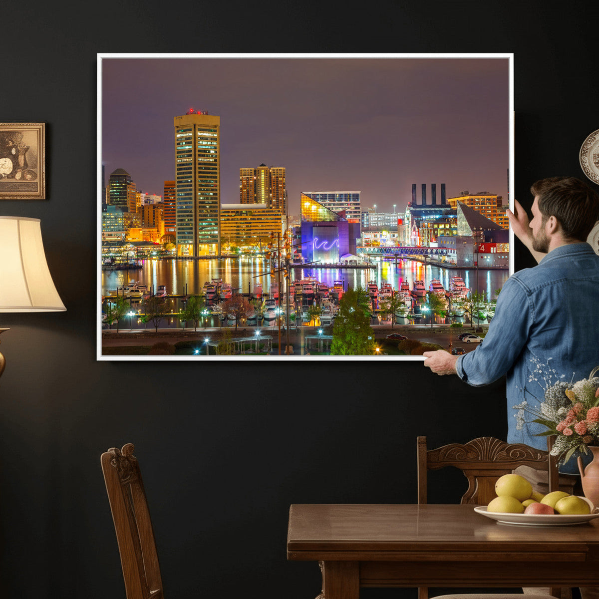 Baltimore Skyline Wall Art Canvas Print, Baltimore Downtown Night Cityscape