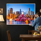 Chicago Wall Art Canvas Print, Chicago City Downtown Night Cityscape