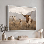 Rustic Texas Longhorn Cow Canvas Wall Art Print, Farm Animal Photography