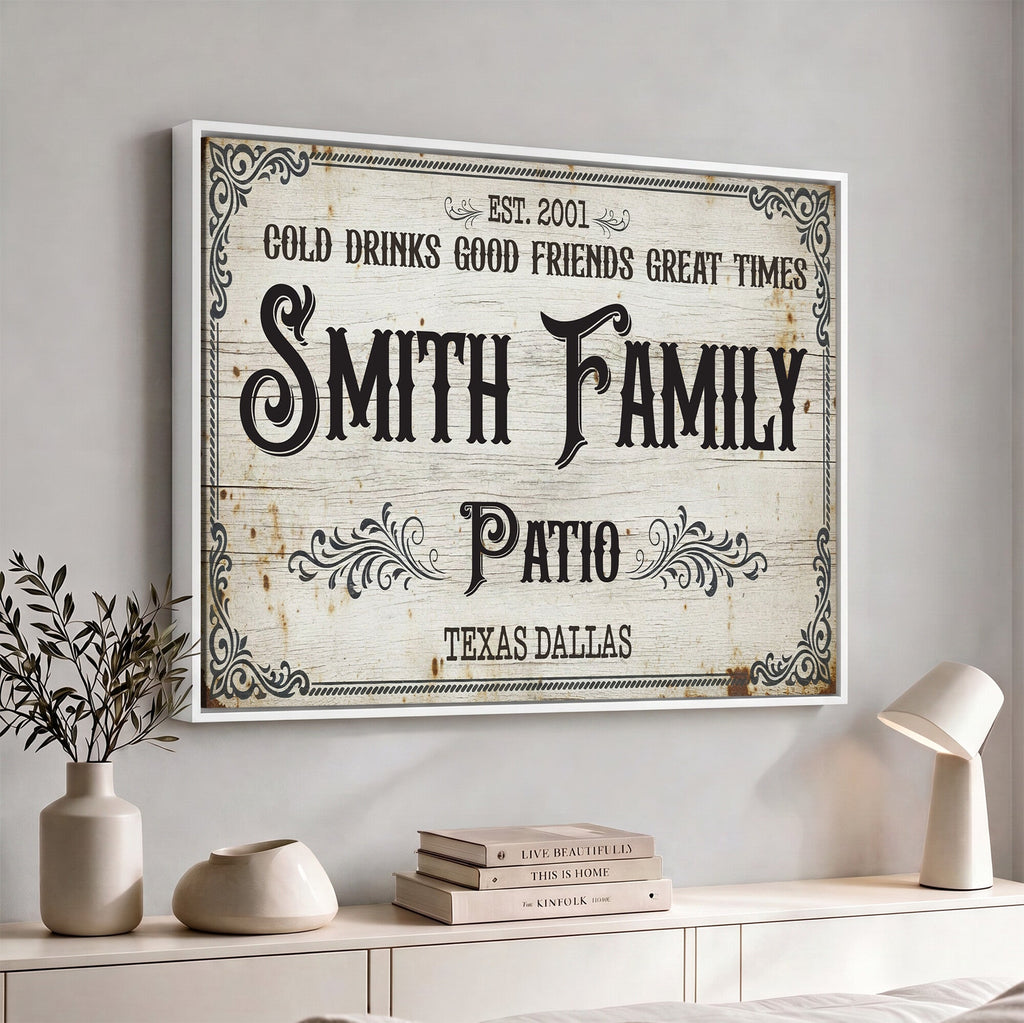 Custom Family Patio Sign Canvas, Personalized Rustic Backyard Decor