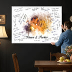 Ink Splash Wedding Guest Book Canvas, Personalized Couple Photo Sign