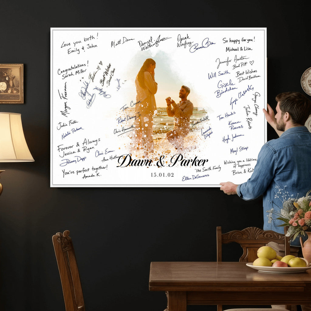 Wedding Signature Guest Book Canvas, Personalized Couple Photo Art