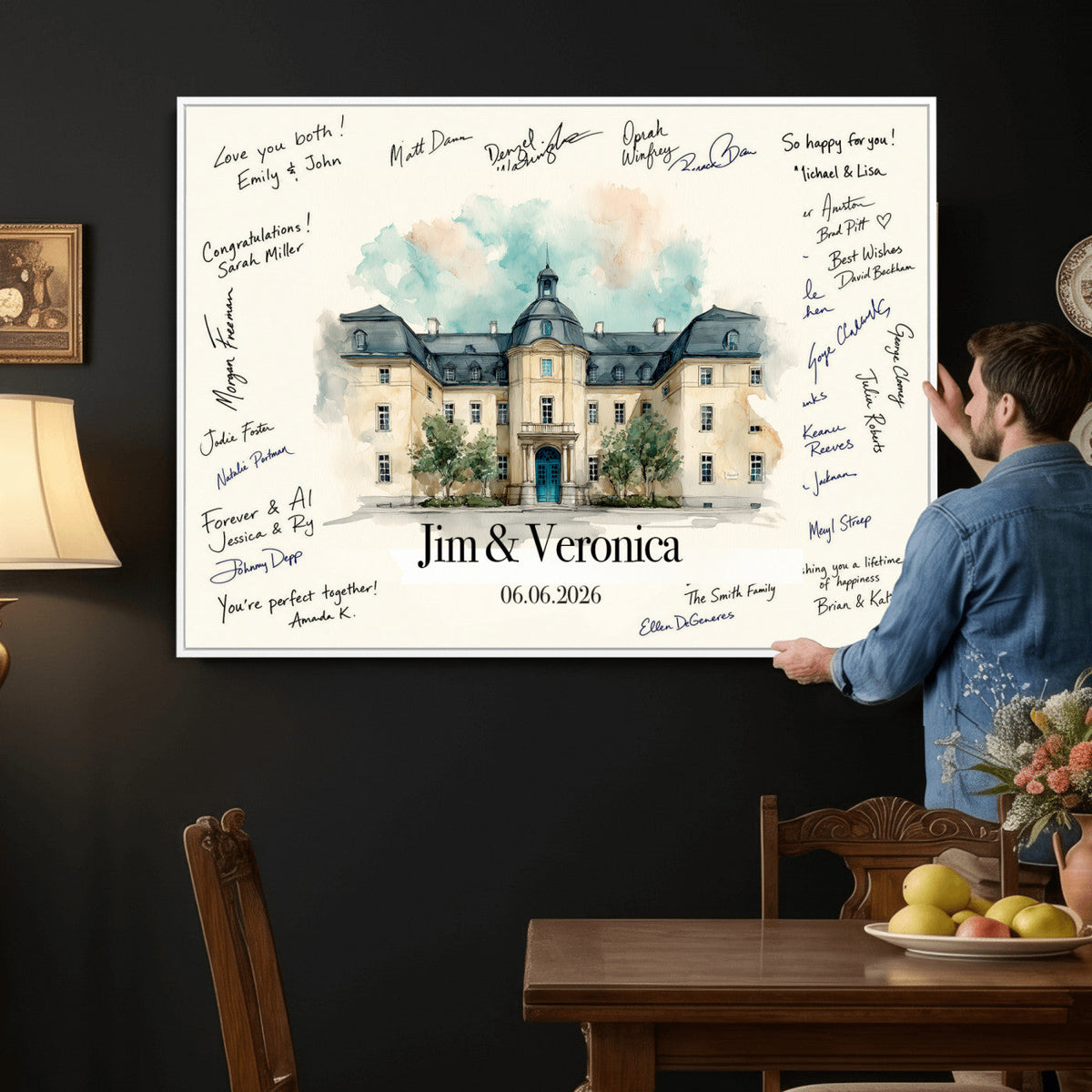 Wedding Venue Guest Book Canvas, Personalized Venue Drawing Sign
