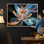 Fractal Lotus Canvas Wall Art, Blue Orange Glowing Flower Abstract Print