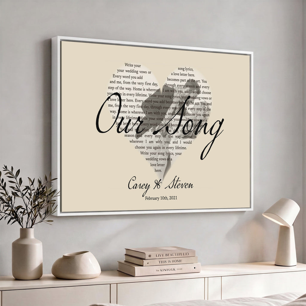 Lyrics Heart Canvas Print, Personalized Song Lyrics and Photo Wall Art