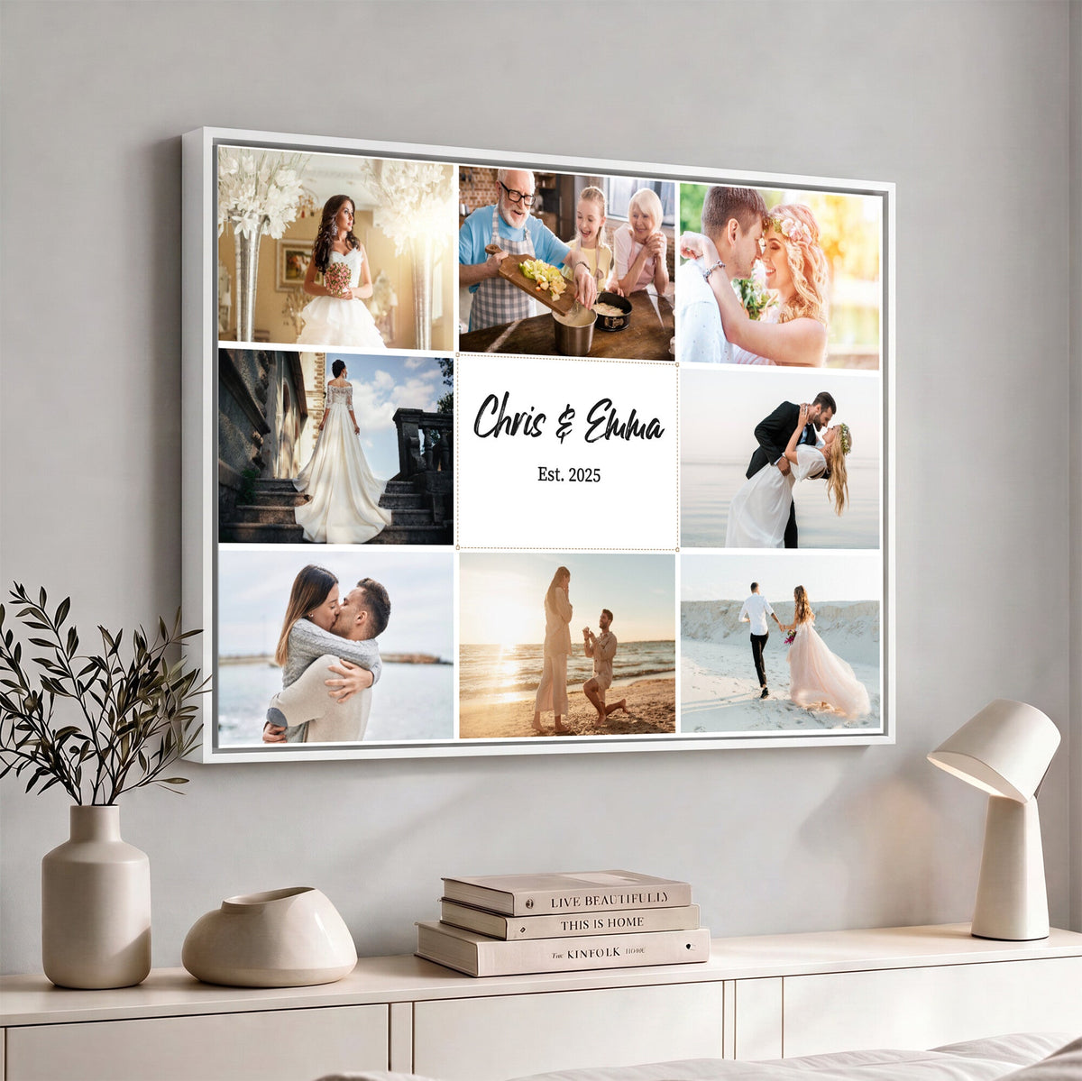 Custom Framed Photo Canvas, Personalized Family Picture Collage Print