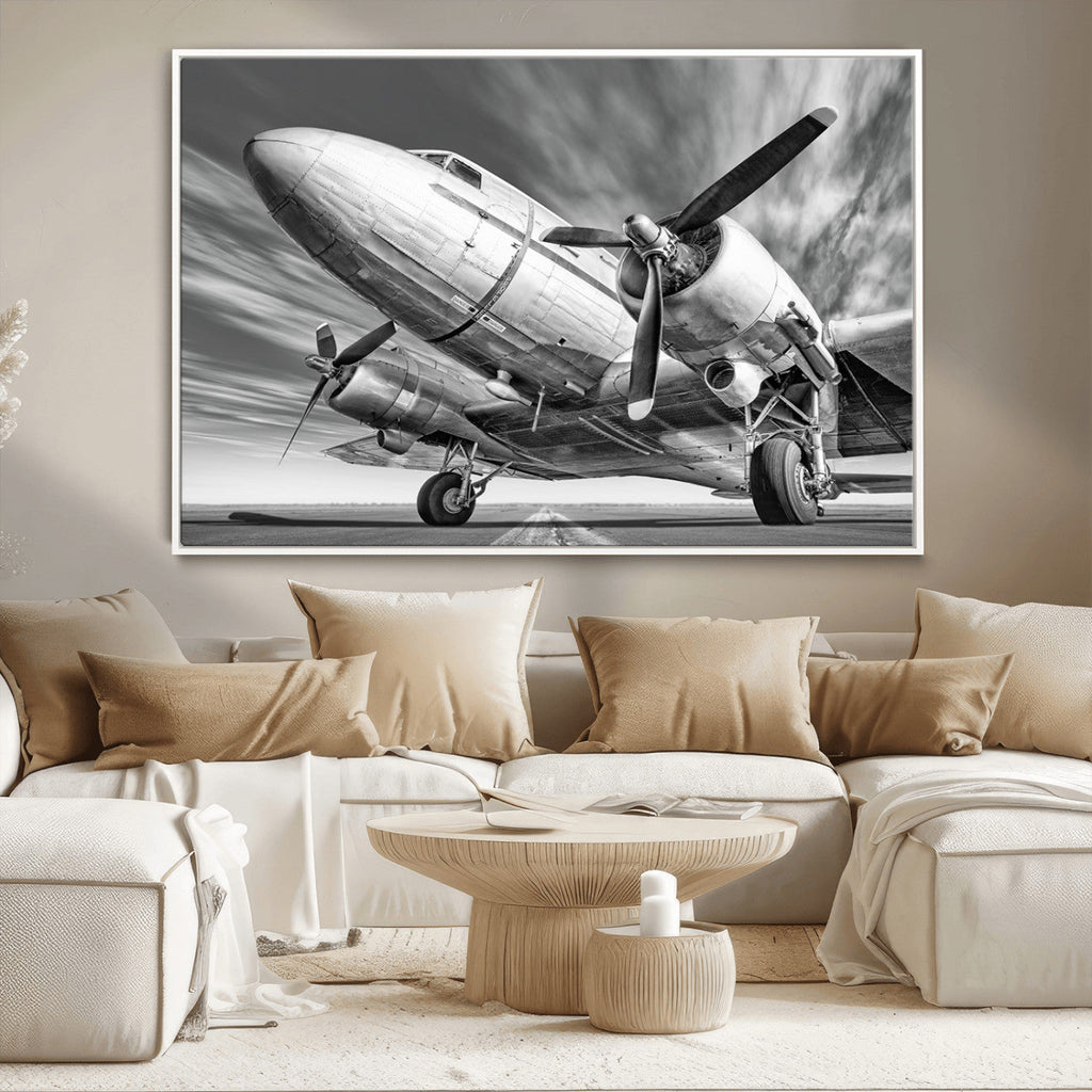 Vintage Airplane on Runway Canvas Print