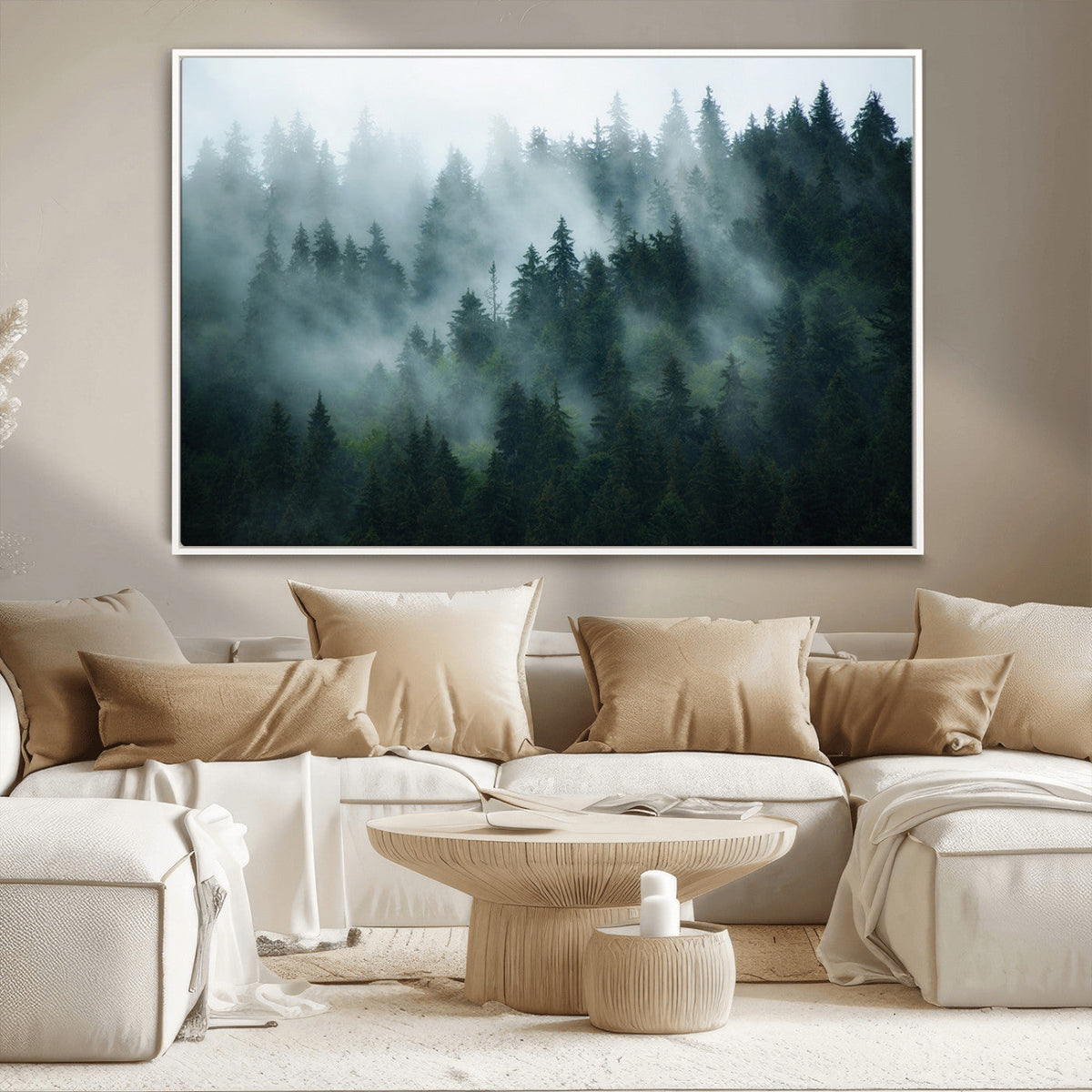 Misty Forest Wall Art | Serene Green Landscape Canvas Print