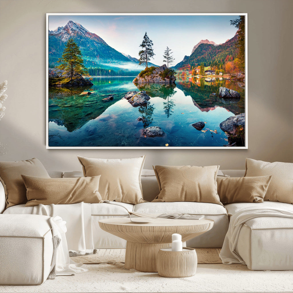 Crystal Clear Lake Wall Art | Mountains Wall Art Canvas | 3 Panel Landscape