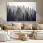 Misty Forest Canvas Wall Art | Monochrome Triptych Pine Tree Print