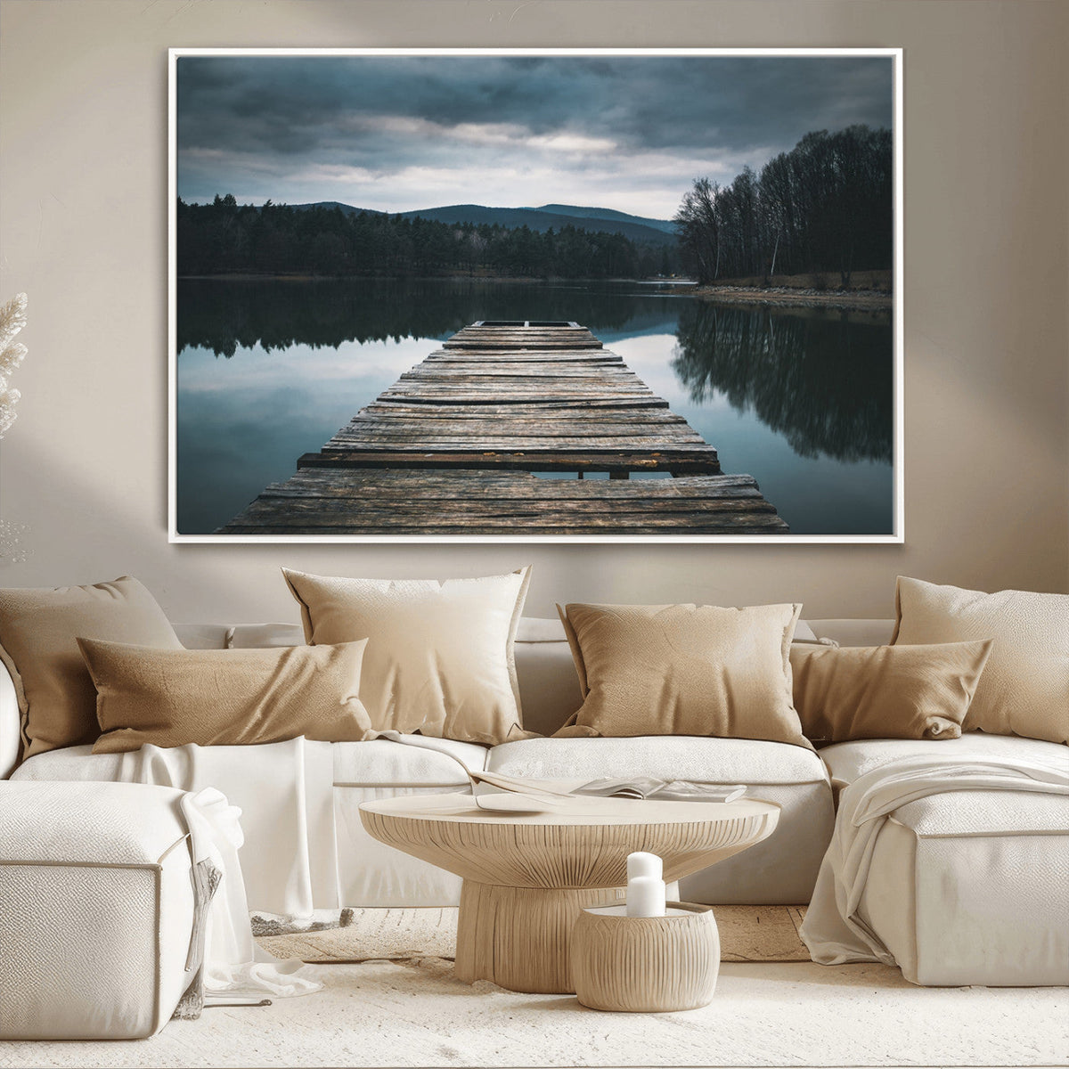 Wooden Bridge Near Lake Wall Art Canvas Print